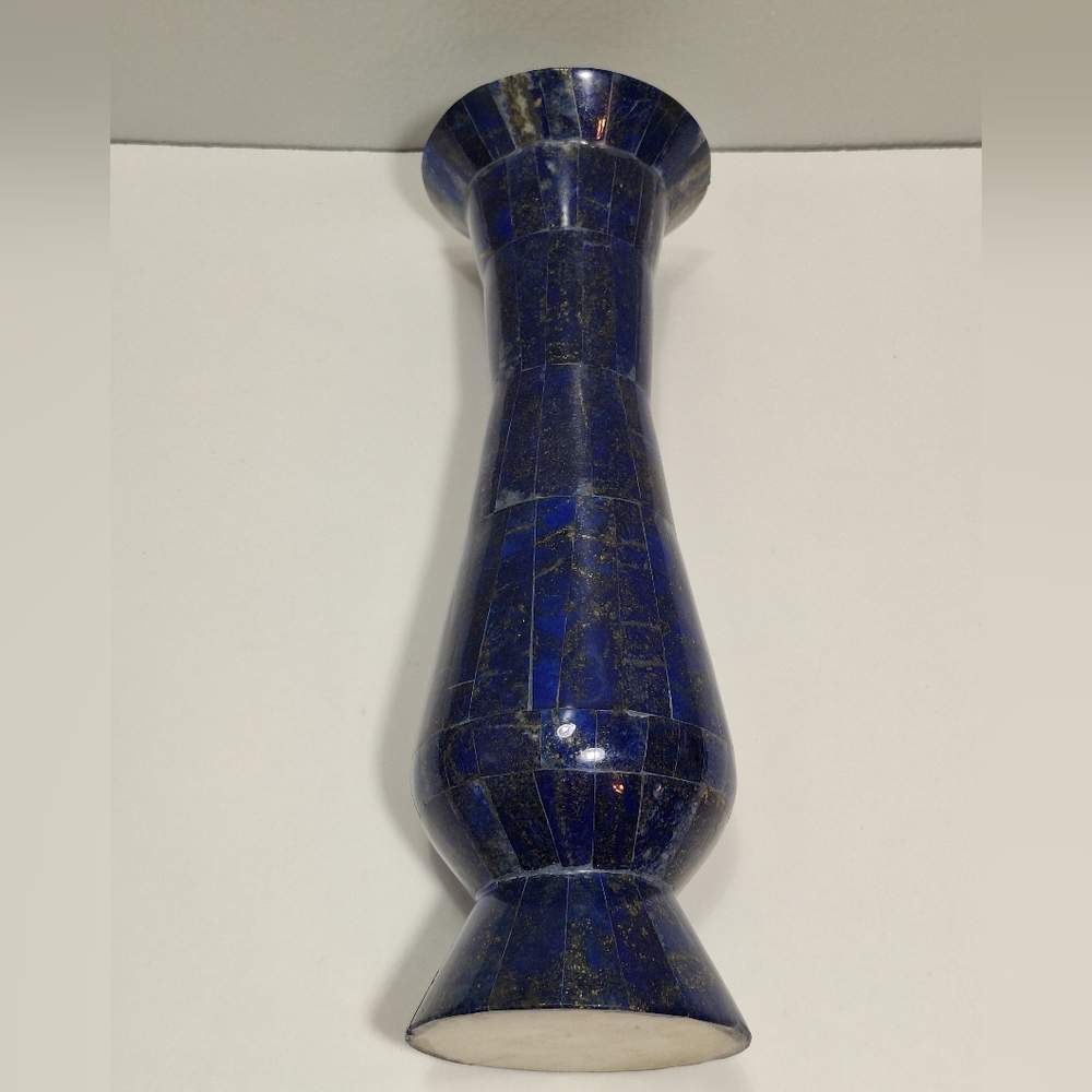 Blue Lapis Lazuli Handmade Brass Lined Natural Gemstone Inlay Vase Cobalt Unique - Picture 8 of 15
